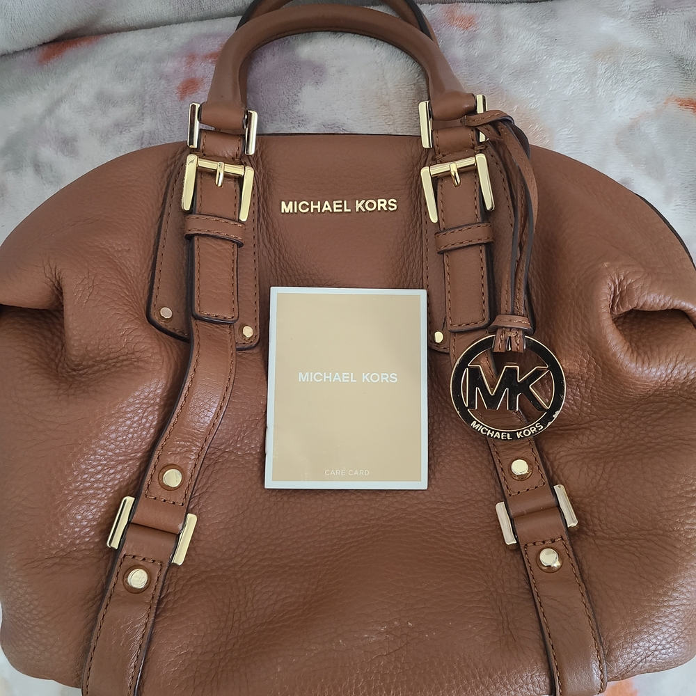 Michael Kors Tan Leather Satchel with Gold Accents